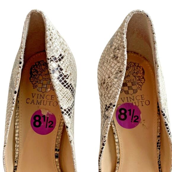 Vince Camuto D’Orsay pumps python pointy toe high heel shoes beige & black 8.5M - Picture 9 of 10